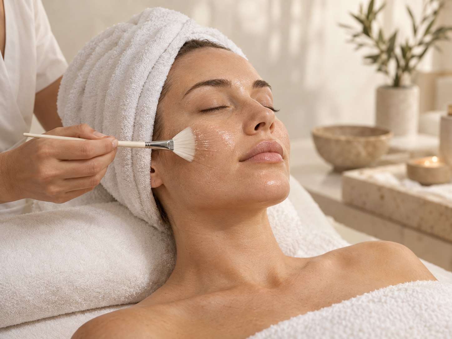 A gentle facial peel being applied