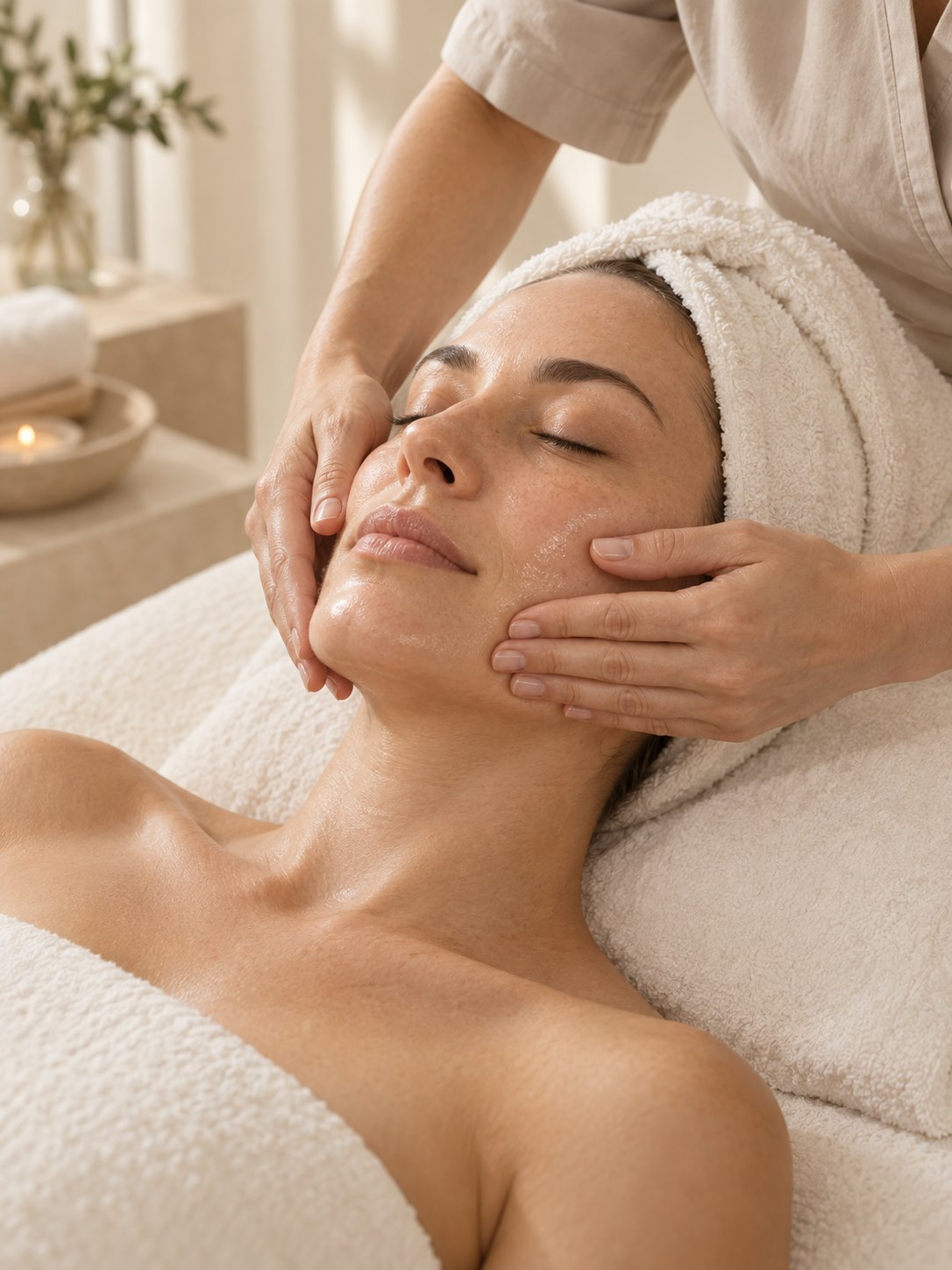 A client enjoying a facial massage
